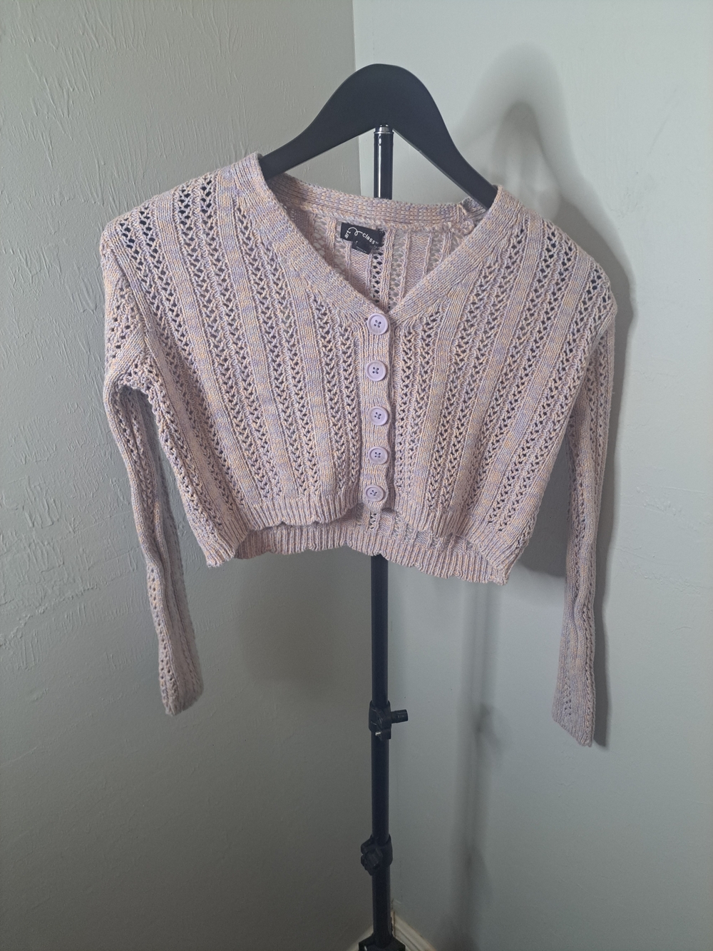 art class Pale Lavender Cropped Crochet Cardigan
